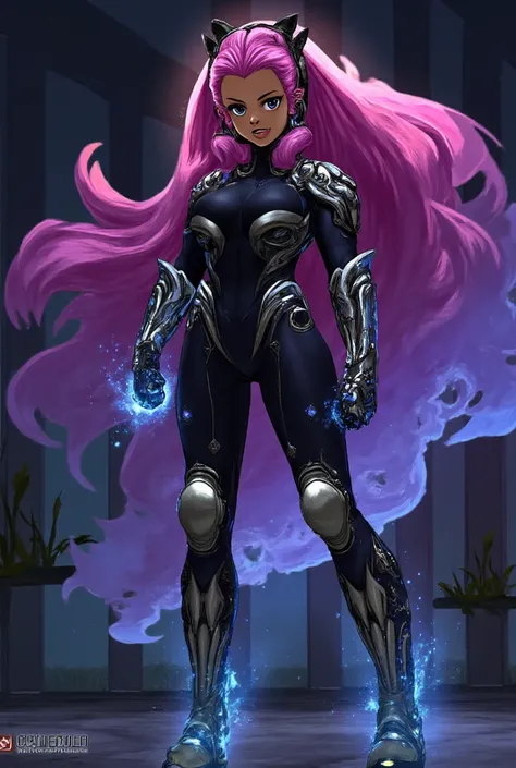 An original teen superheroine character dressed in a sleek colorfull futuristic body suit with cybernetic body armor, tall, massive breasts, distinctive details of her face and features, l full body shot, dynamic action pose, dramatic lighting, J Scott Cam...