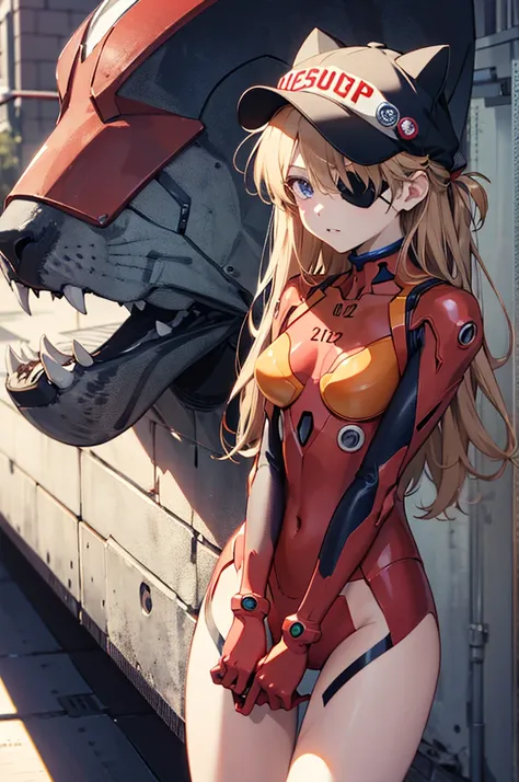 Super detailed、High image quality、4K、movie、 Neon Genesis Evangelion: New Movie Edition、(  Shikinami Asuka Langley)、( red、Plug Suit)Eye patch、( Cat hat、black)、Clear Style 、Bold