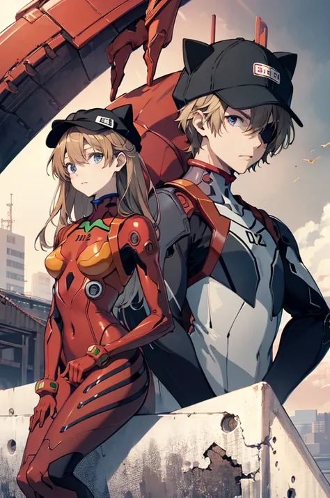 Super detailed、High image quality、4K、movie、 Neon Genesis Evangelion: New Movie Edition、(  Shikinami Asuka Langley)、( red、Plug Suit)Eye patch、( Cat hat、black)、Clear Style 、Bold