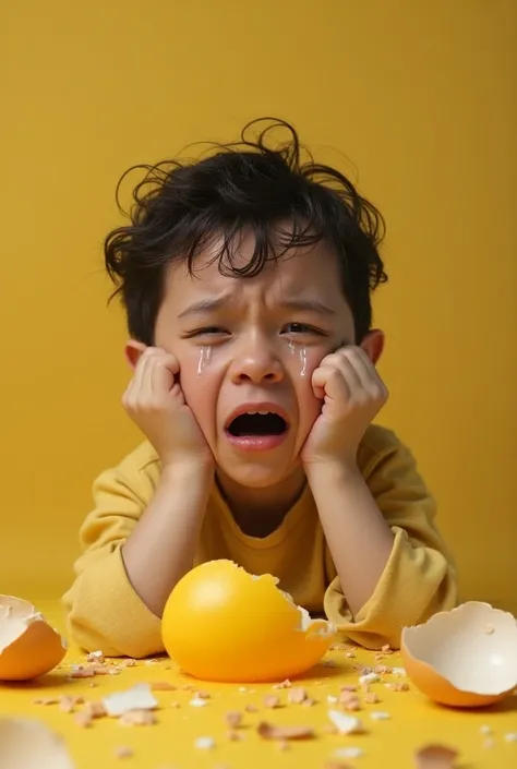 Yellow broken Egg have crying young man face 