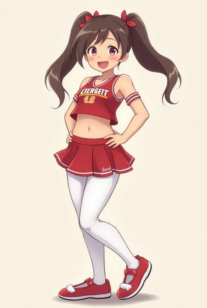  girl, Cheerleader, white pantyhose, twintail hair, red uwabaki