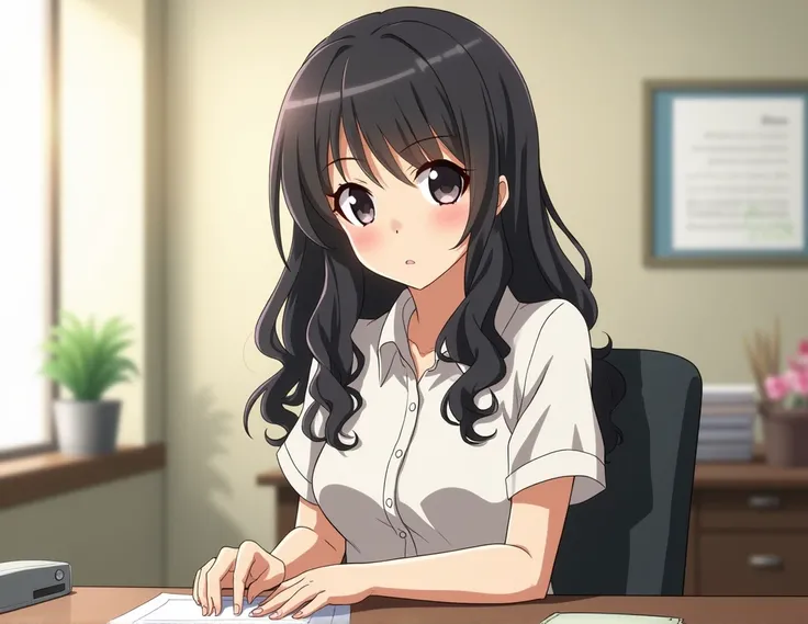 Photo of Icona Sakaki by Azumanga Daioh as a secretary with curly hair