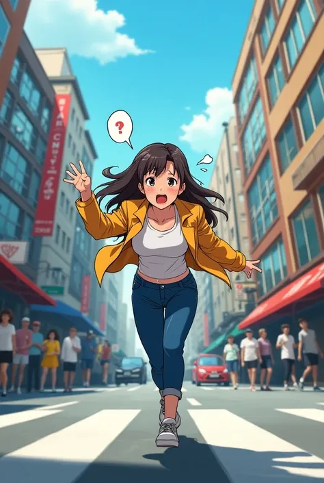 A woman came from the middle of the street with a quick poo signal (Anime)