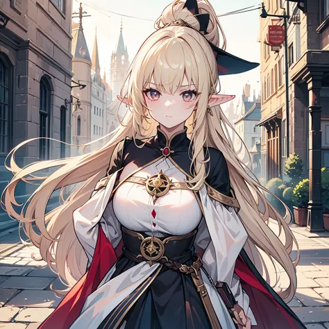 Eye patch、Witch costume、elf、grimoire、magic circle、A look that seems to be relaxed、Long Hair, chest, Blonde, ponytail, Pointy Ears, Highest quality, Snap your fingers、One Woman, Detailed face, Soft Lighting, Soft Light, Soft Focus, Perfect Face, Beautiful a...