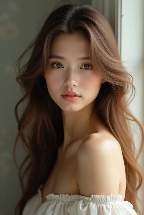 Beautiful 1 girl with long brown hair