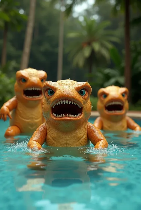 beautiful bread monsters posing in the swimming pool ready to eat you