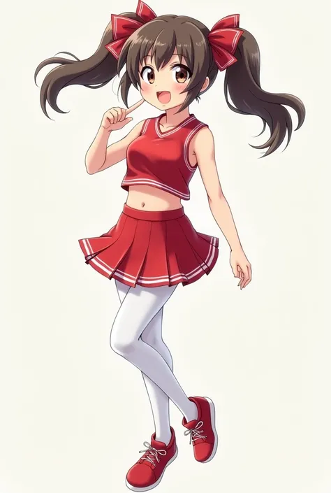  12years old girl, cheerleader, white pantyhose, twintail hair, red uwabaki