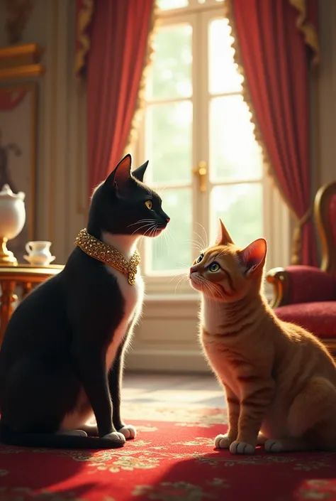 The cat wanted luxury ,  and one day he met a rich cat who invited him to stay with her.