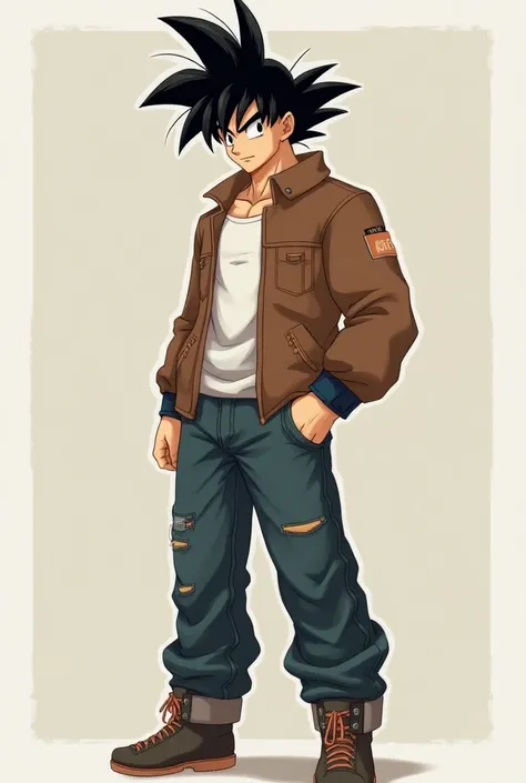 Goku with brown jacket and jeans 