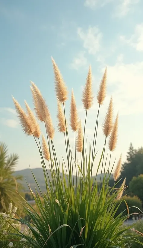 **Tall Ornamental Grasses Swaying Gracefully in the Breeze**

**Details:**

- **Grasses and Motion:** Tall, slender ornamental grasses with feathery tips sway gently, their soft movement caught mid-sway, reflecting the light in a graceful manner. The grass...