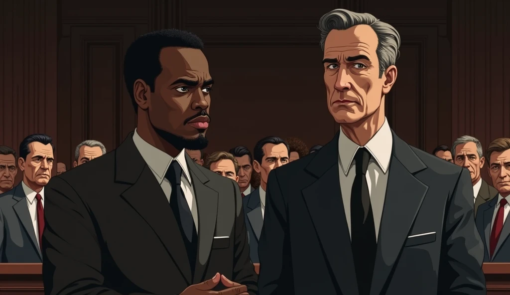 The Courtroom and Trial:
Depict a tense courtroom scene where Atticus stands beside Tom Robinson, a Black man accused of a crime he didn’t commit. Atticus delivers his arguments with passion and integrity, showing his commitment to justice.