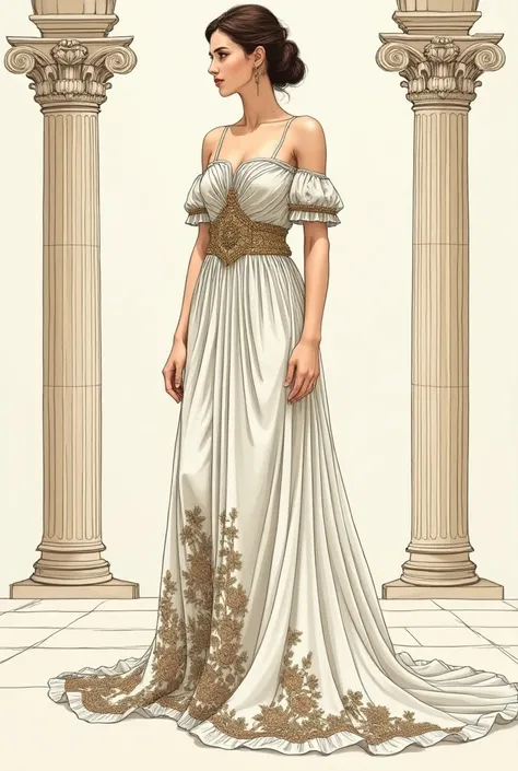 Greek mythology themed dress design hand drawn