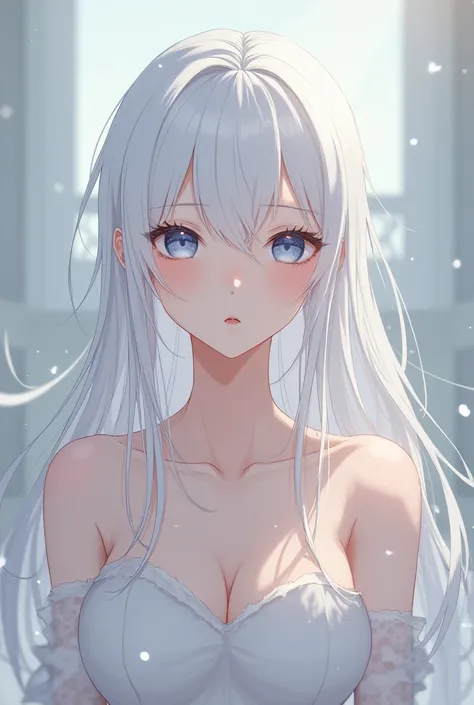 naked anime girl, white hair

