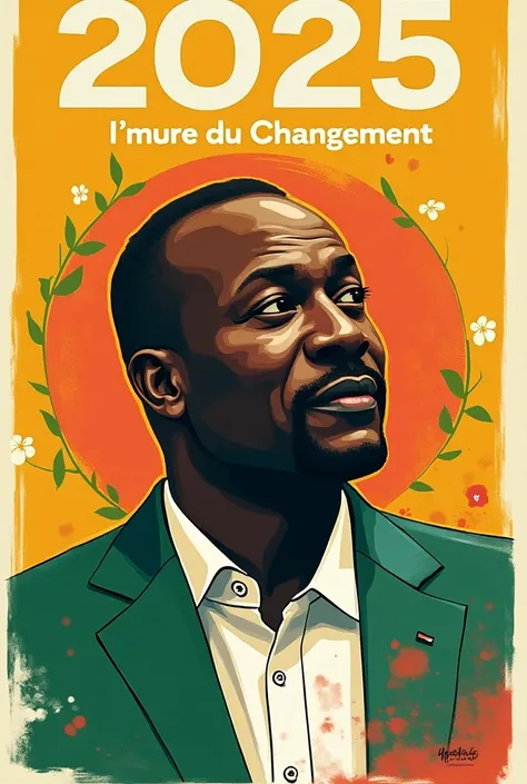 Affiche de film sur lelection présidentielle en cote divoire 🇨🇮 ( ajoute le titre du film 2025 lheure du changement et limage du président Houphouet Boigny) 