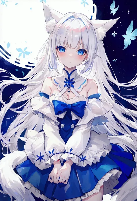 anime White Haired Girl and blue eyes in a blue dress,  cuteวาฟุน Anime ในชุดสวย , White Haired Girl, Nightcore,  Azure Lane Style  ,   Candy In Night Dress  , White Haired Girlสวยเพอร์เฟ็กต์, From the game azur lane , สาวการ์ตูนcute ,   Fate Style Anime D...