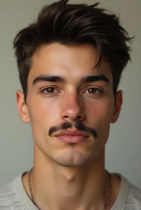 Two sounds similar to a 18-year-old boy, one with a mustache and the other without a mustache. The two pictures look very realistic.