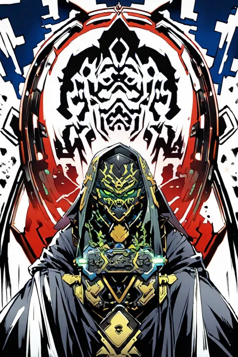 ninja that could appear in the cyberpunk ninja action novel "Ninja Slayer", (((white background illustration))), ((full-body illustration)), Wearing robes that strongly suggest a culture of magic and sorcery, Cover your mouth with a veil.