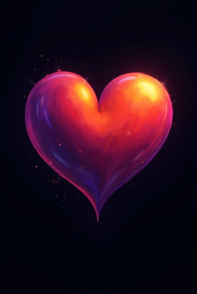 The image shows a heart-shaped symbol with a purple and orange gradient fill, appearing on a black background.