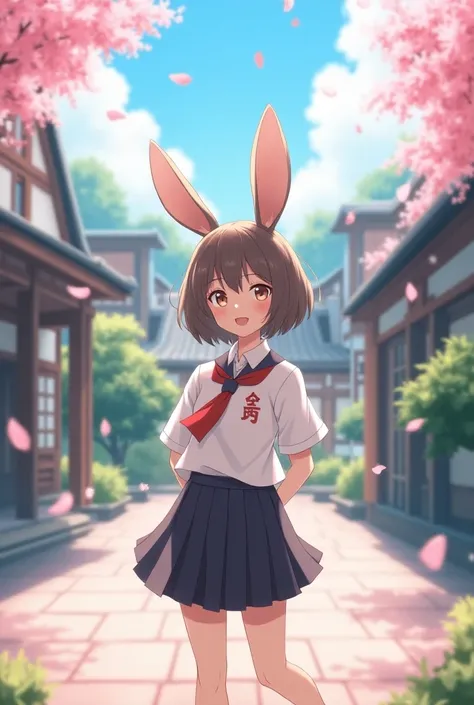 Anime high school rabbit girl with Japanese uniform 