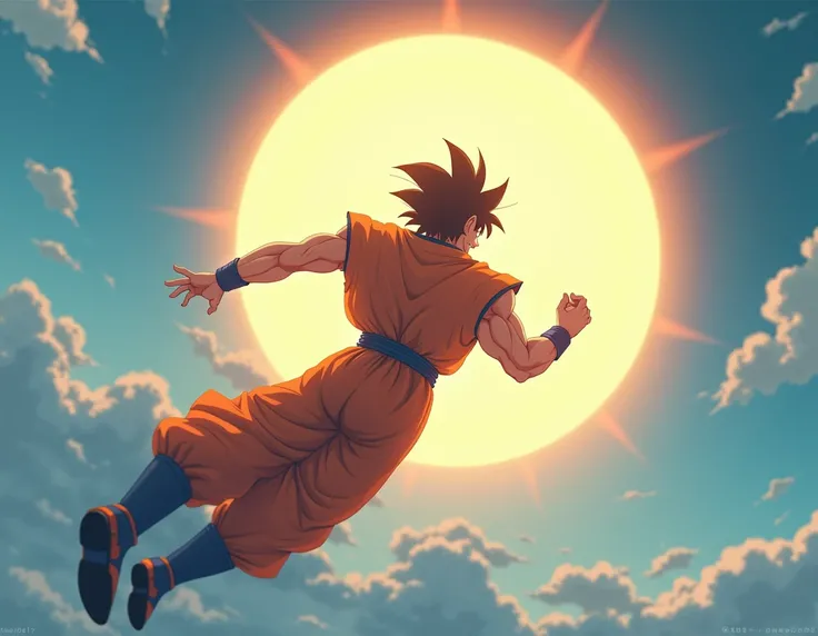 Goku flying next to the sun