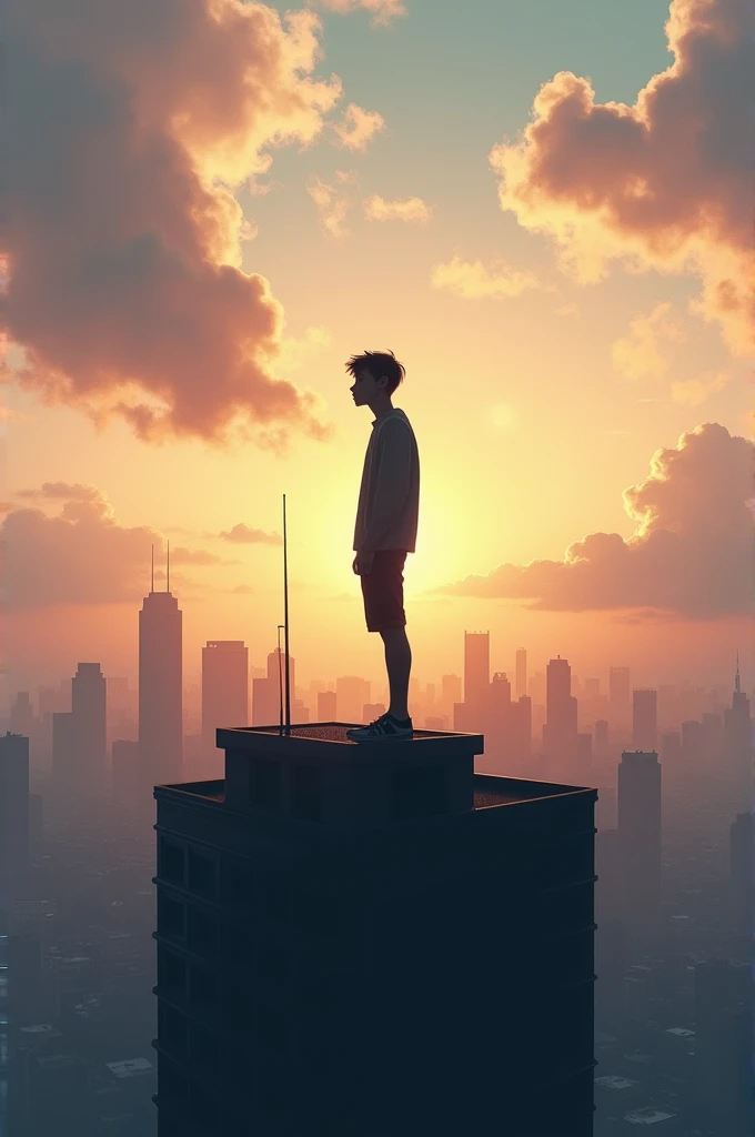 One boy standing on the building and thinking in his dream about his love 