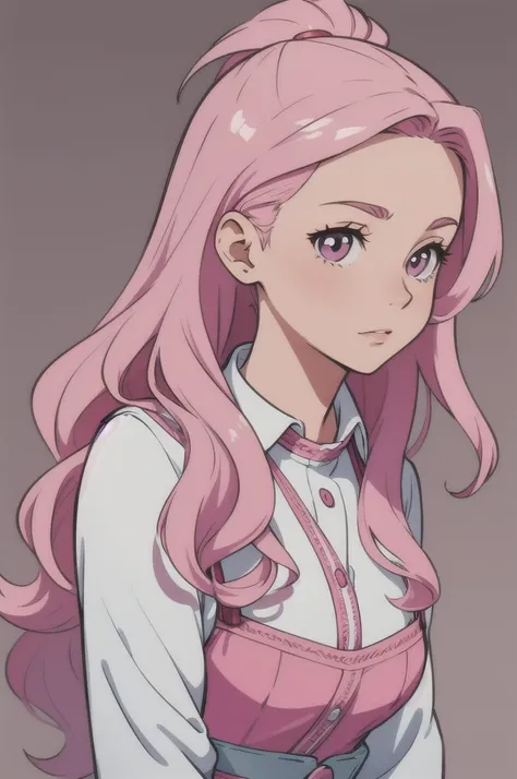 character portrait, from one side,  upper body, (masterpiece,  Best quality ),1 girl, wavy hair ,braces,collect, Pink hair,, 