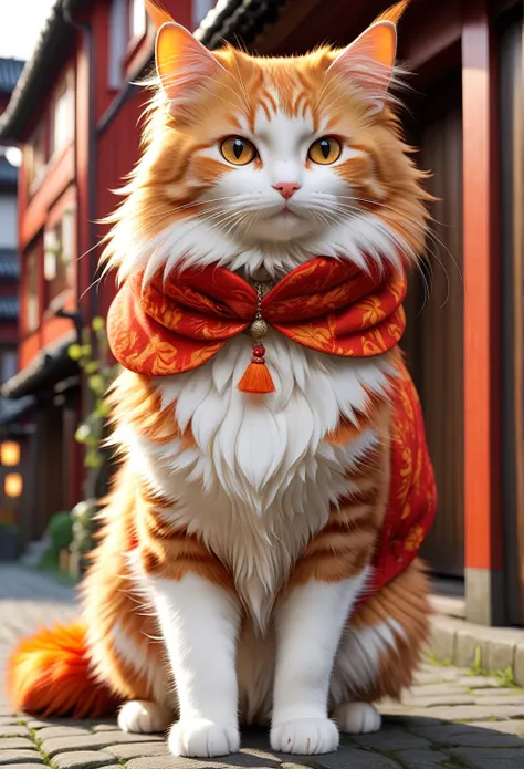 Cat breed： Norwegian Forest Cat
Coat color and pattern： Flame-colored hair mixed with red and orange
Outfit ： A coat with a flame pattern
Physical Characteristics ： fluffy thick coat and round eyes
Accessories ： Fire Emulation Earrings
Props ： flaming swor...