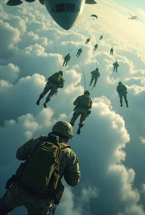  I need a flyer with a military skydiving theme, In shades of moss green , white