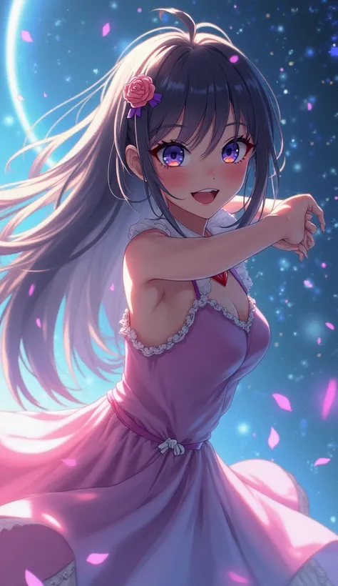  1 girl,  High Quality , Long Hair,  open your mouth ,  one-eye mask,  Sparkling Effects, anime風, anime, dance