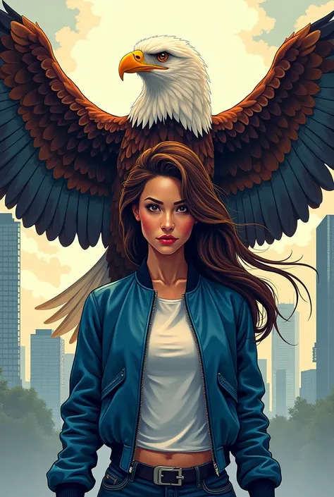 Eagle on chest in blue bomber girl