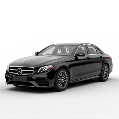 Generate a picture of an E-Class， requires the front of the car to the left ， to fully show the side of the car， but the background has no other superfluous information，Just a pure white background 