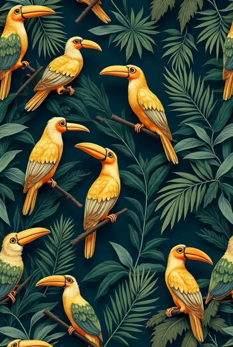 jungle vintage print with birds repeated textile pattern