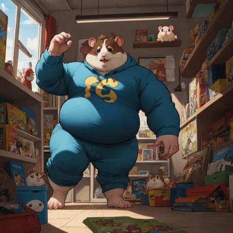 A hamster who realized he was fat、American comic book style