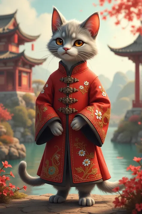 Tom a cat have a Chinese clothes