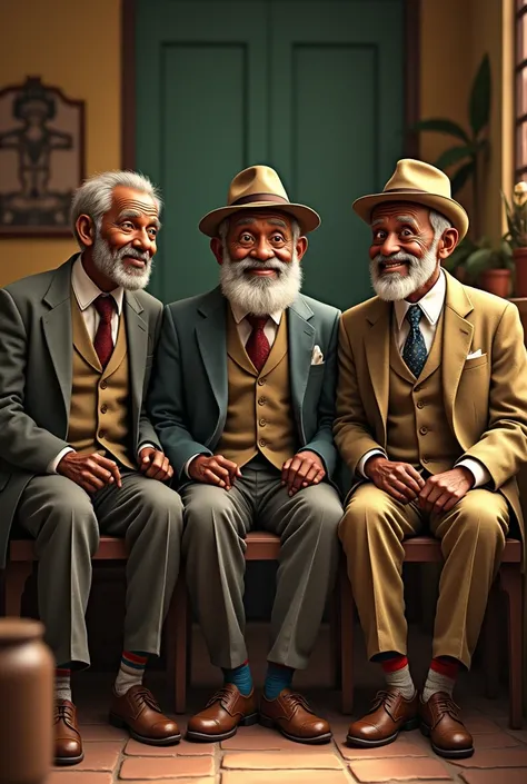 3 Ethiopian old man’seting together with all wear suit make it unique and a little funny 