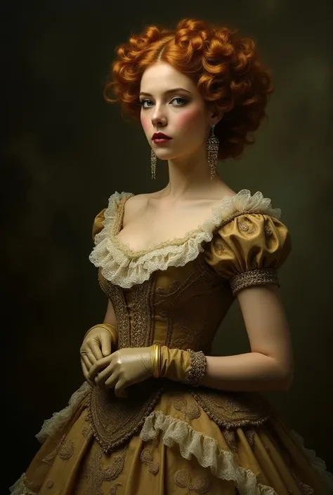  curry hairstyle is a painting of a woman with short hair with  (( hair with a curry hairstyle))  wearing a dress and gloves, a complex Victorian dress, a Victorian dress, a Victorian dress, a Victorian costume, a wonderful aristocrat, the Victorian lady, ...