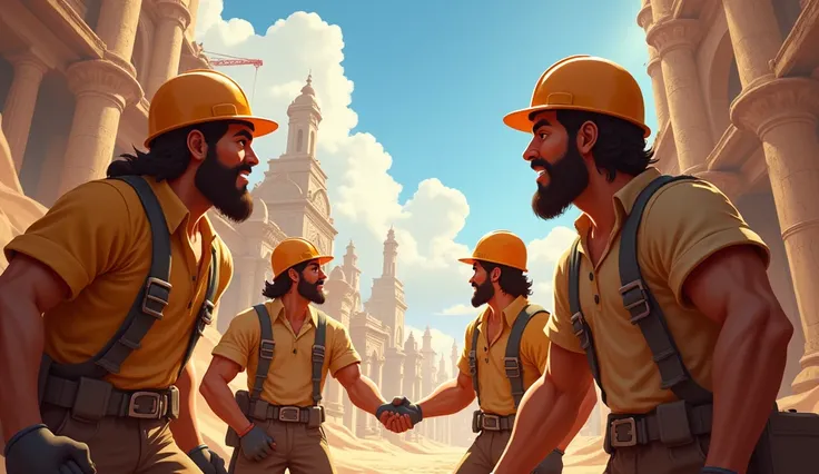 5.	The growing enthusiasm of ,  workers who are committed to the idea of reaching the skies with their construction.in biblical times . criar em esilo  CLOSE UP Disney, Pixar e cartoon