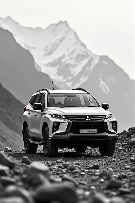 Pajero sfx Balck white colour in ladakh witha man standing in front