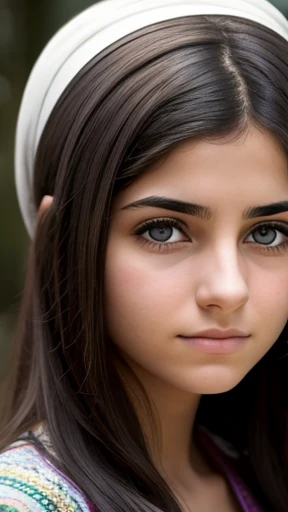 A young woman a Jew focusing on her face photo with color