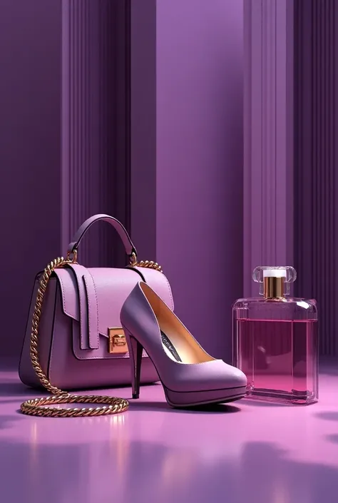 Je veux une affiche 3D publicitaire avec les couleurs violettes pour ma boutique de vente presentant les articles,  robes , sac a main , chaussures , parfum et bijou au nom de Mads Boutique