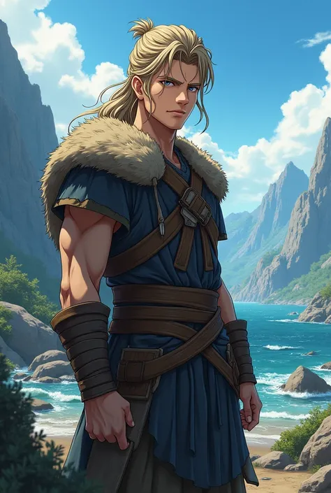 "Generate a hyper-realistic image of high graphics Vinland Saga anime thorfinn