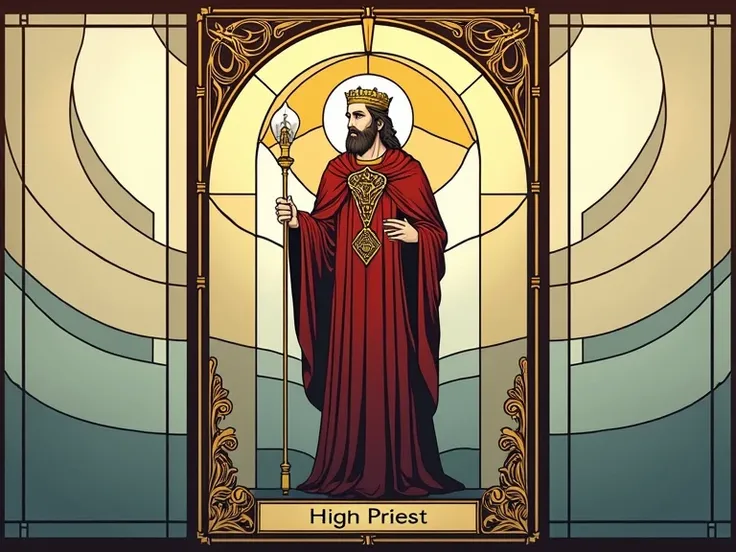 minimalist stained glass , thick lines, High Priest Tarot Card,  Without any person, nobody