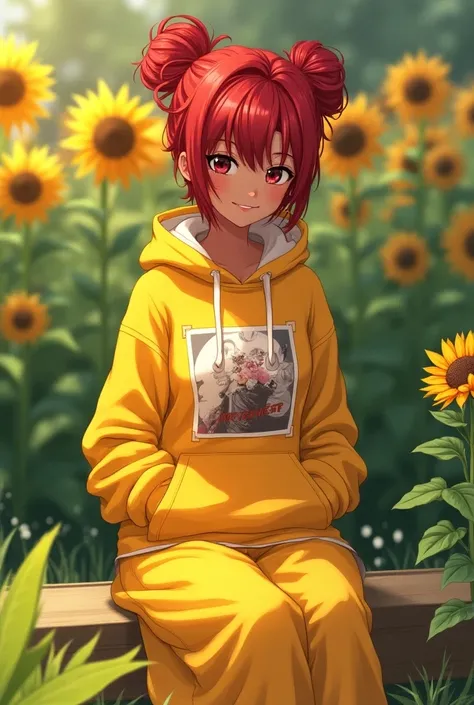 2teenage girl, mongoloid, asian, dark_skin, red hair, random hair styles,Stylish sweatshirt, Windbreaker long skirt，Poster on the front，The color of the clothes is bright and simple，Cute, Very aesthetic，Realistic style anime，ssmile，self-assured，Put your ha...