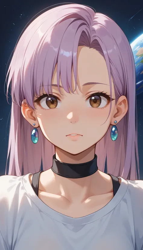 extreme close up, side omni light, light balance, front view, portrait anime girl,  depth of face, dim light on nose, anime girl with lavender style hairs, lavender hair styles dark balck color hairs, dark brown eyes, soft brown eyes, she has a soft brown ...