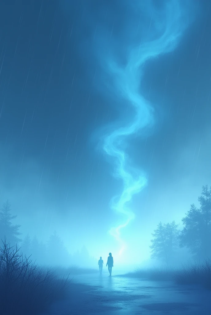 Night, light blue smoke ,  light background with raindrops