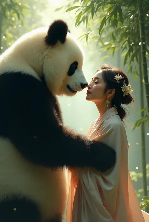 Woman with a giant panda