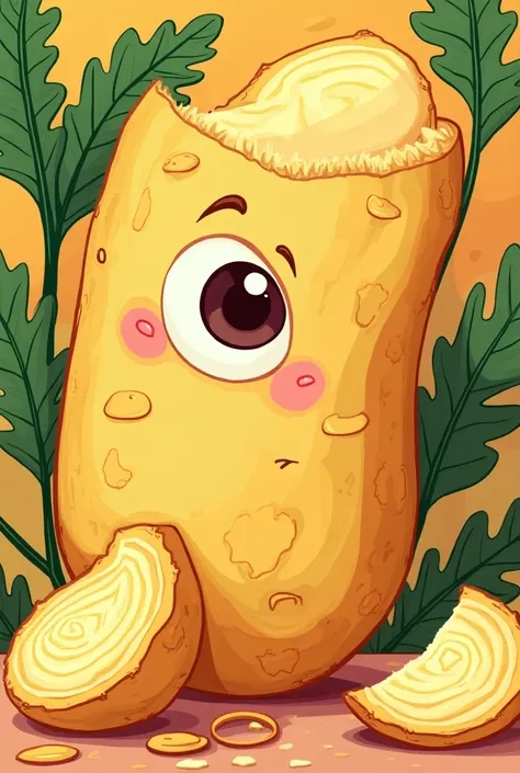 draw sliced cassava with cartoon style