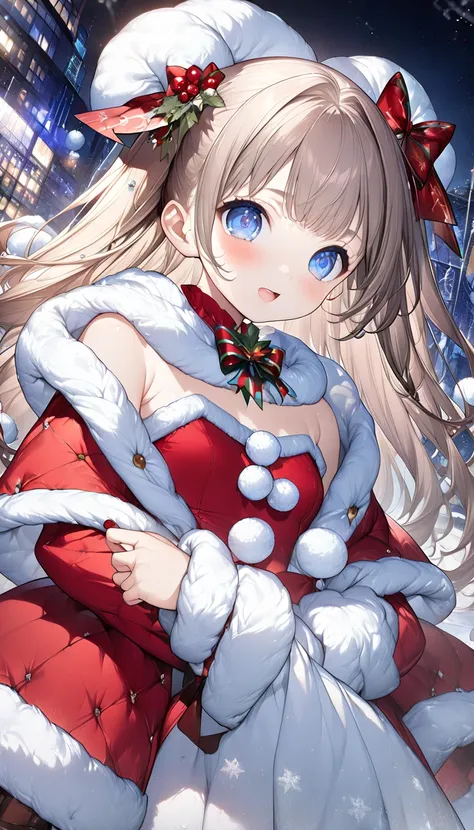 cute魅力的な少女、High school girl、 ((( ultra high resolution、 Ultra High Definition、 super high image quality 、Highest Settings、８k、CG Art、)))、 Beautiful blue eyes with great attention to detail、Beautiful clean skin、Christmas Eve 、Small breasts、clear、cute、((( San...