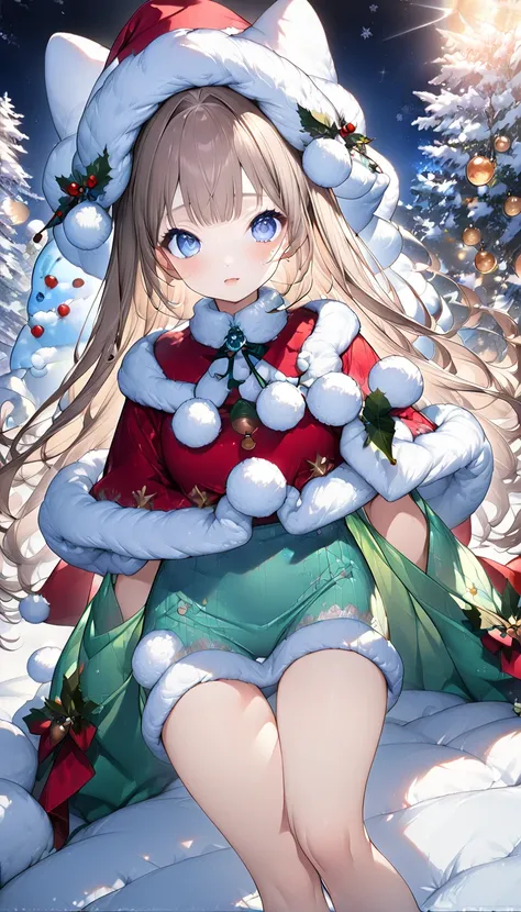 cute魅力的な少女、High school girl、 ((( ultra high resolution、 Ultra High Definition、 super high image quality 、Highest Settings、８k、CG Art、)))、 Beautiful blue eyes with great attention to detail、Beautiful clean skin、Christmas Eve 、Small breasts、clear、cute、((( San...