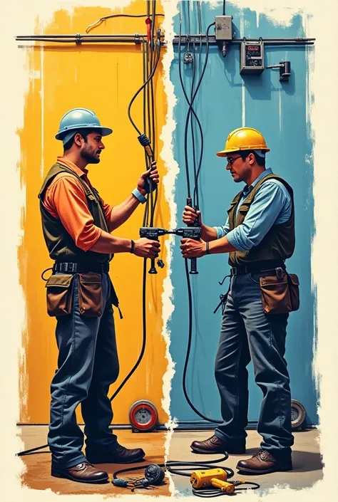 Unsaftey things and saftey thing they are doing in elctric work stencil art 
